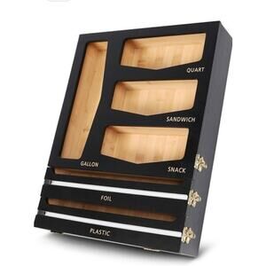 Zosia Home 6-in-1 Bamboo Grip Seal Bag Organizer with Dispenser - Baggie Organiz